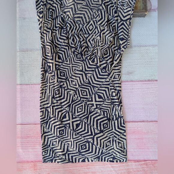 NWT Anthro Plenty Tracy Reese Linen Surplice Sack Dress M Geometric Print - Picture 3 of 8